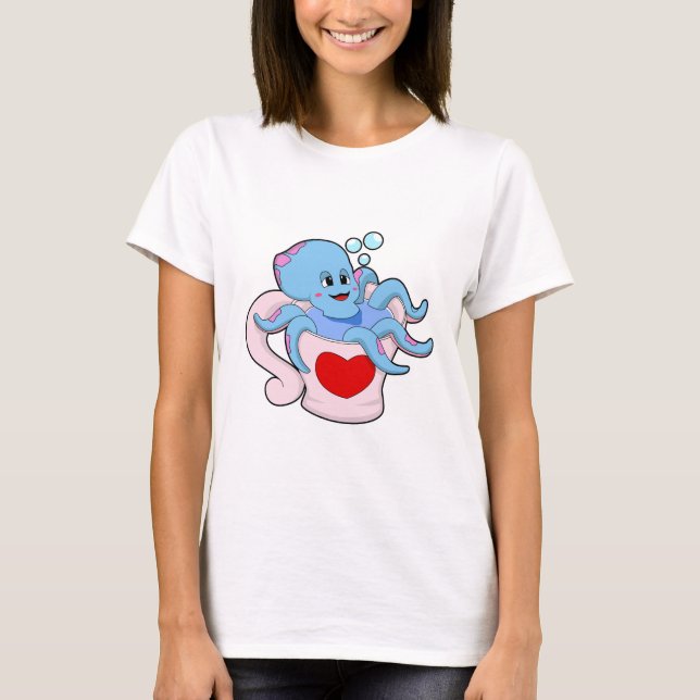 Octopus med Heart Kopp.PNG T Shirt (Framsida)