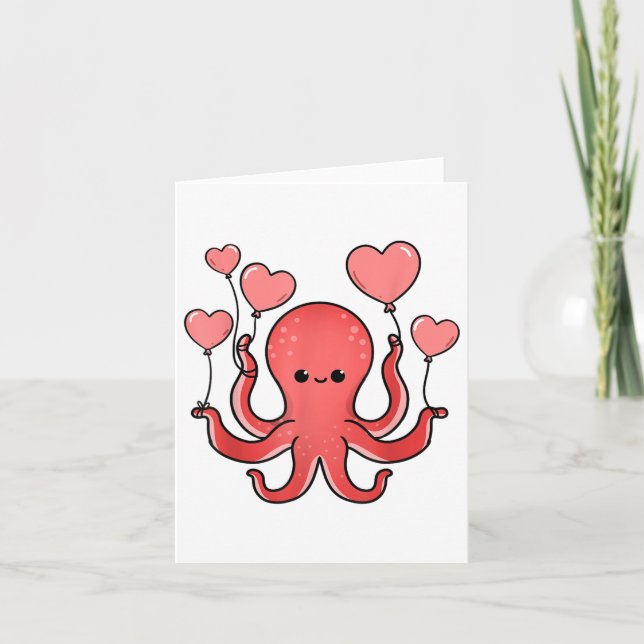 Octopus med hjärtballonger Valentines day Octopus Kort (Framsida)