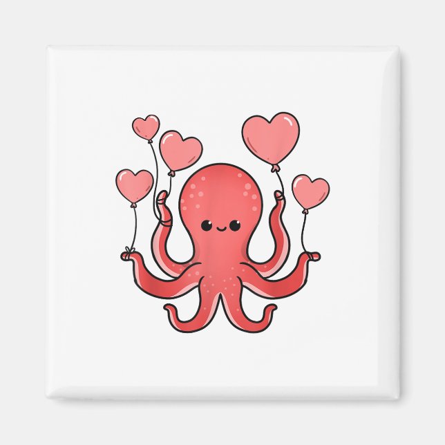 Octopus med hjärtballonger Valentines day Octopus Magnet (Framsidan)