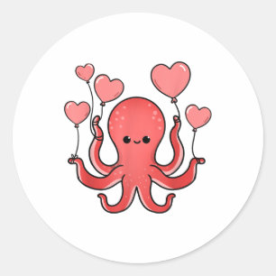 Octopus med hjärtballonger Valentines day Octopus Runt Klistermärke