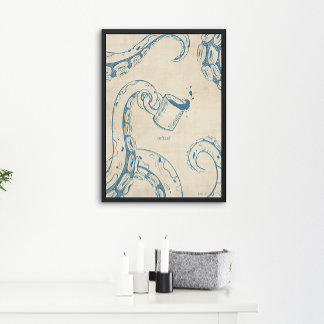 Octopus med kaffe Kopp Bläck Poster