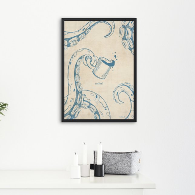 Octopus med kaffe Kopp Bläck Poster (Skapare uppladdad)