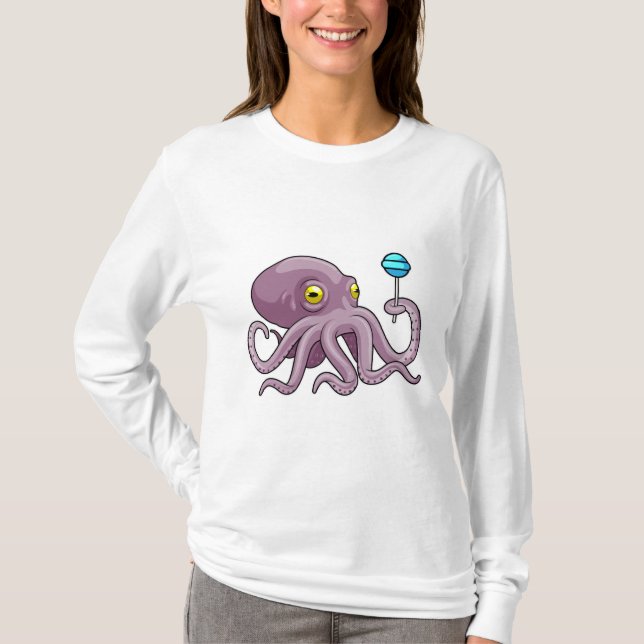 Octopus med Lollipop T Shirt (Framsida)