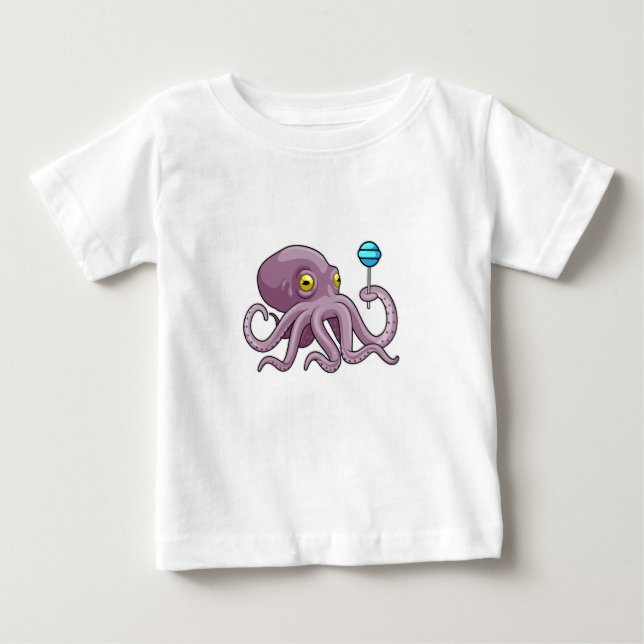 Octopus med Lollipop T Shirt (Framsida)