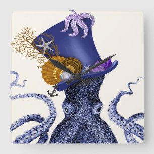 Octopus med Nautical Hat Fyrkantig Klocka