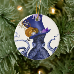 Octopus med Nautical Hat Julgransprydnad Keramik