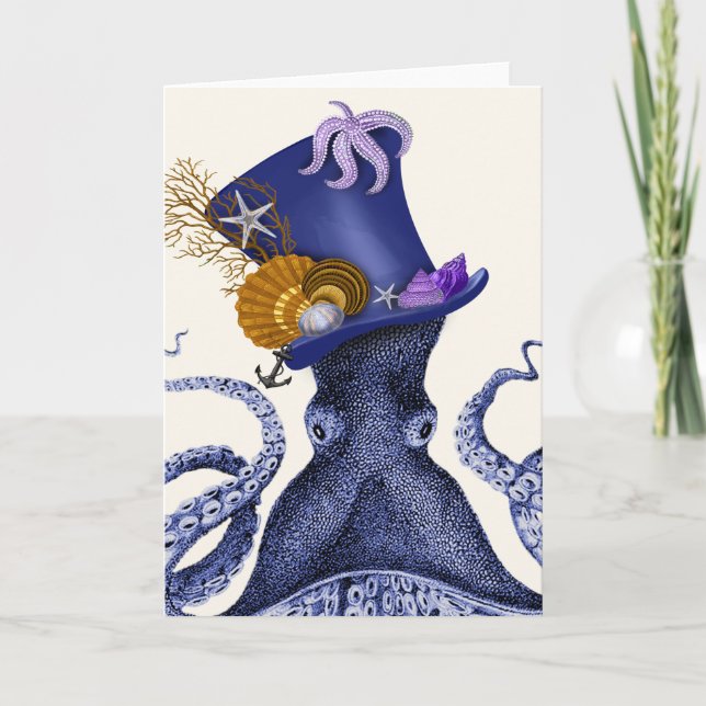 Octopus med Nautical Hat Kort (Framsida)