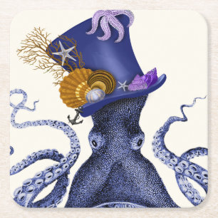 Octopus med Nautical Hat Underlägg Papper Kvadrat