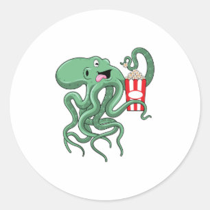 Octopus med Popcorn Runt Klistermärke