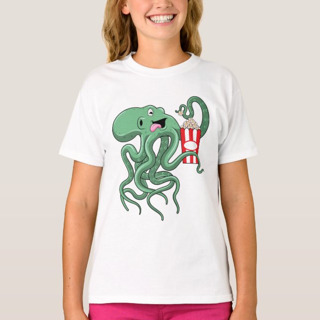 Octopus med Popcorn T Shirt (Framsida)
