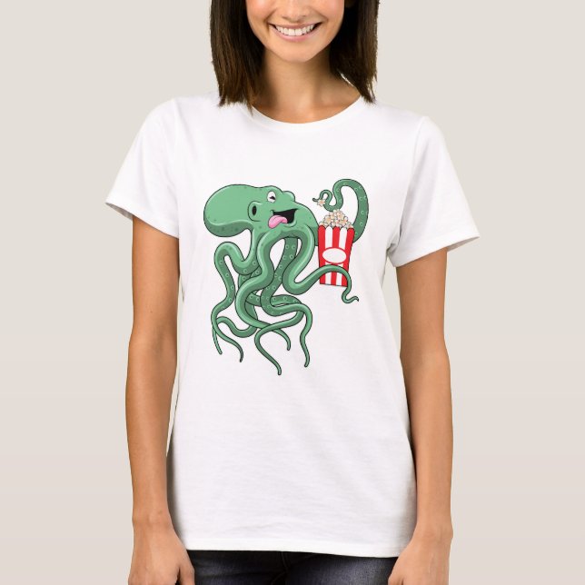 Octopus med Popcorn T Shirt (Framsida)