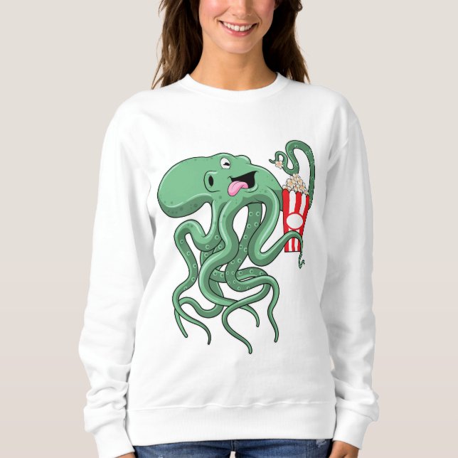 Octopus med Popcorn T Shirt (Framsida)