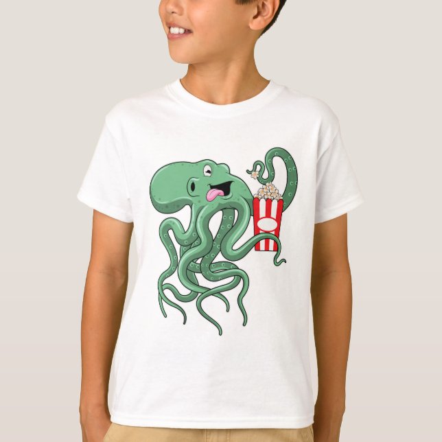 Octopus med Popcorn T Shirt (Framsida)