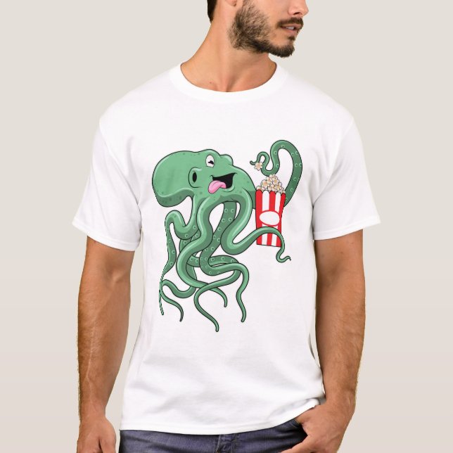 Octopus med Popcorn T Shirt (Framsida)