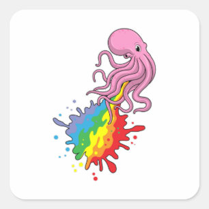 Octopus med regnbåge fyrkantigt klistermärke