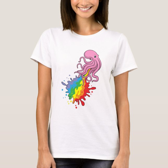 Octopus med regnbåge t shirt (Framsida)