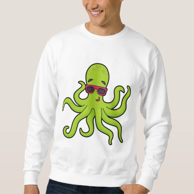 Octopus med solglasögon lång ärmad tröja (Framsida)