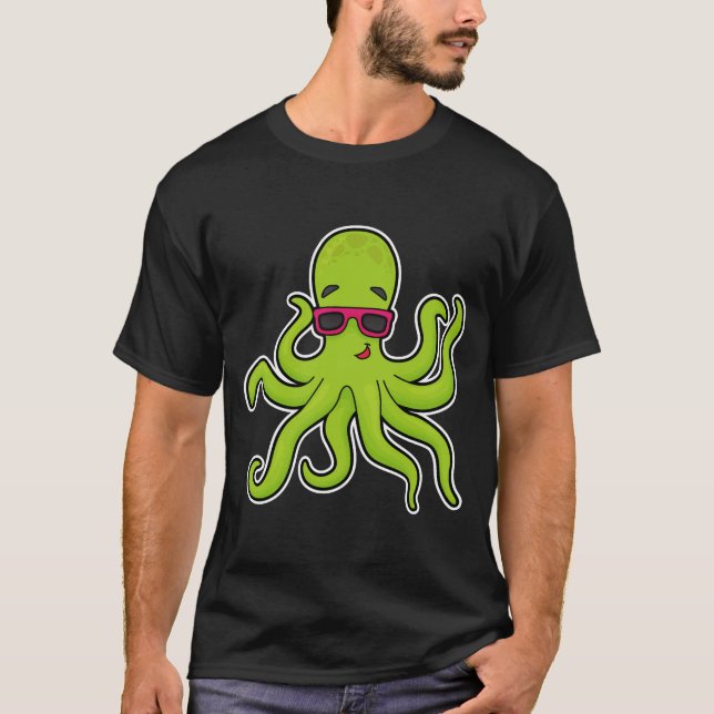 Octopus med solglasögon t shirt (Framsida)