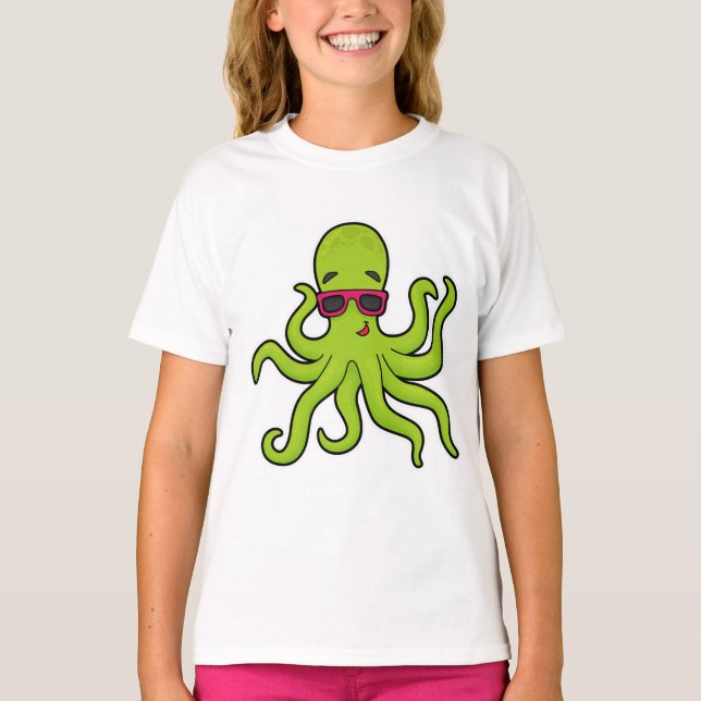 Octopus med solglasögon t shirt (Framsida)