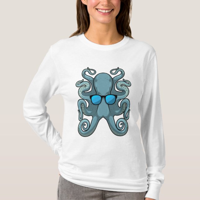 Octopus med solglasögon t shirt (Framsida)