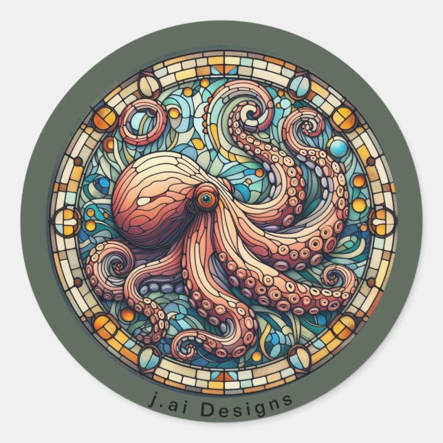 Octopus Medallion Runt Klistermärke (Framsida)