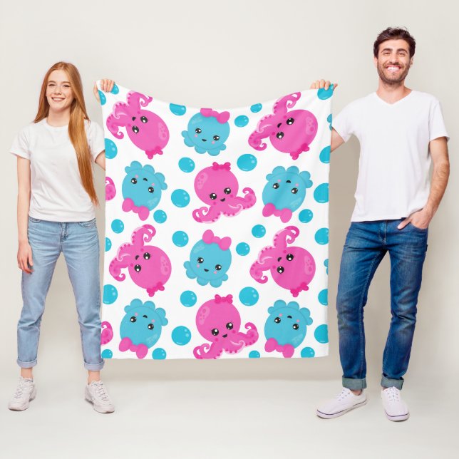 Octopus Mönster, Cute Octopus, Sea Animals Fleecefilt (På plats)