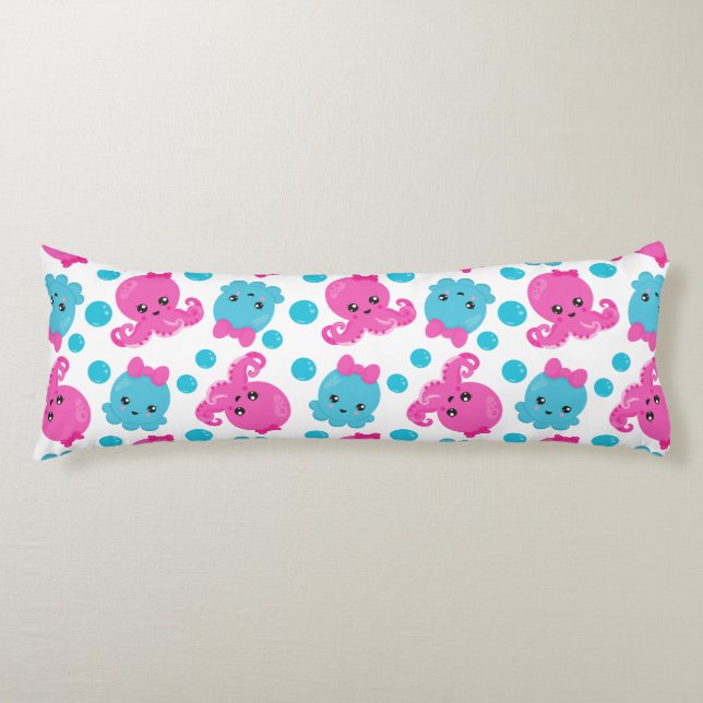 Octopus Mönster, Cute Octopus, Sea Animals Kroppskudde (Framsidan)