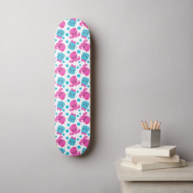 Octopus Mönster, Cute Octopus, Sea Animals Mini Skateboard Bräda 18,5 Cm (Väggkonst)