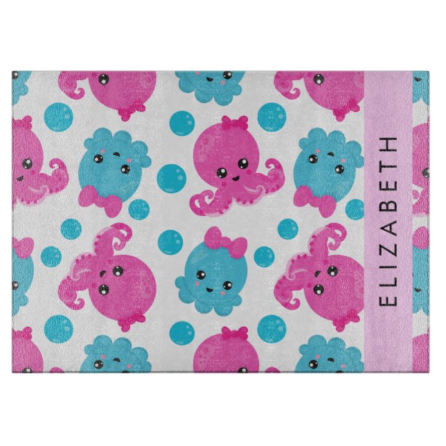 Octopus Mönster, Cute Octopus, Sea, Ditt namn (Framsidan)