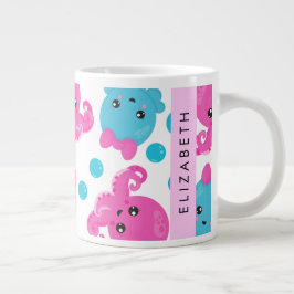 Octopus Mönster, Cute Octopus, Sea, Ditt namn Jumbo Mugg