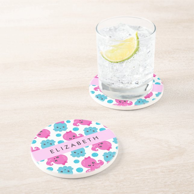 Octopus Mönster, Cute Octopus, Sea, Ditt namn Underlägg (Sidan)