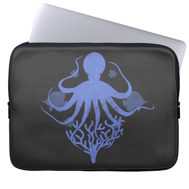 Octopus (mörkens bakgrund) laptop fodral (Framsidan)