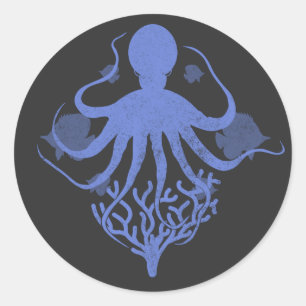 Octopus (mörkens bakgrund) runt klistermärke