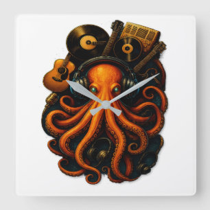 "Octopus Music Wall Clock - Steampunk Art Decor wi Fyrkantig Klocka