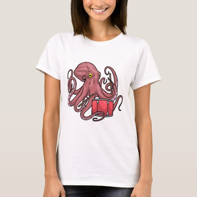 Octopus Musician Drum Music T Shirt (Framsida)