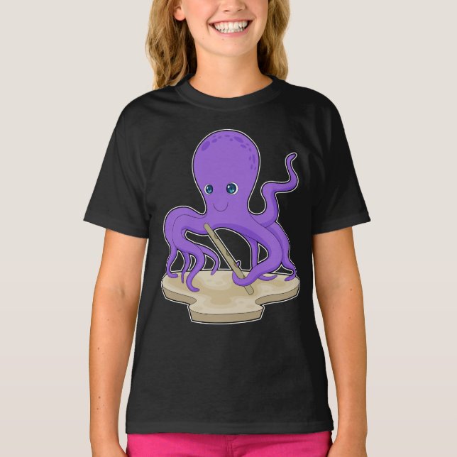 Octopus Musician Flute Music T Shirt (Framsida)