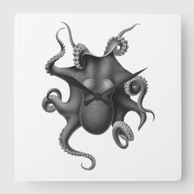 "OCTOPUS" NAUTICAL ACRYLIC WALLCLOCK FYRKANTIG KLOCKA (Framsida)