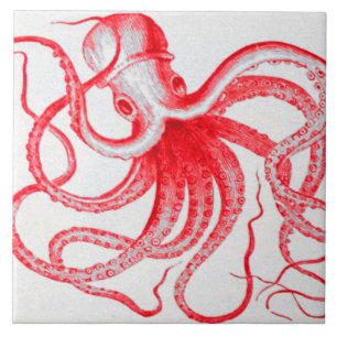 Octopus Nautical Steampunk Vintage Kraken Monster Kakelplatta