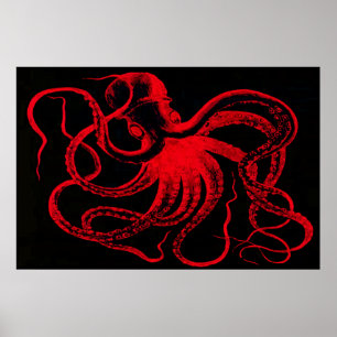 Octopus Nautical Steampunk Vintage Kraken Monster Poster