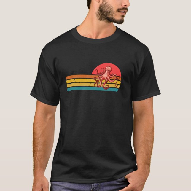 Octopus Ocean Animal 80s Retro Octopus Långärmad T Shirt (Framsida)