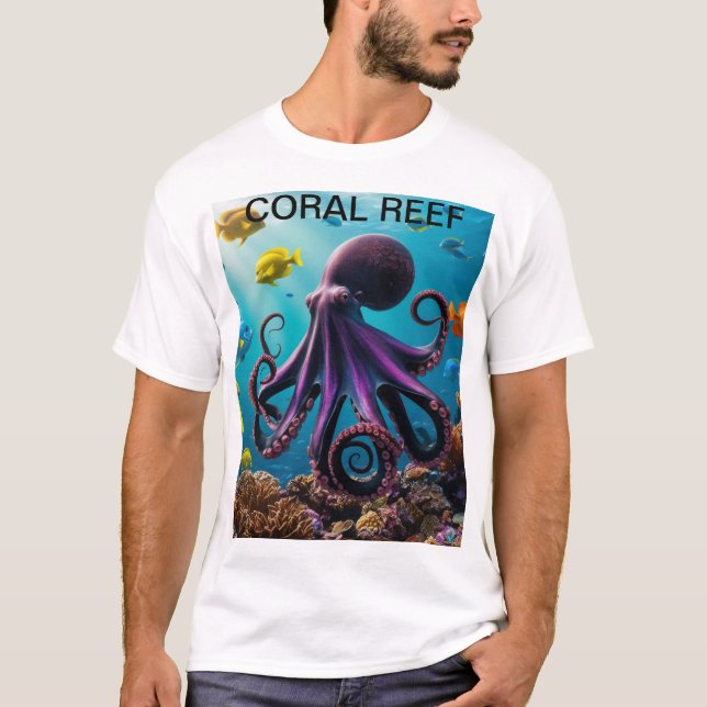 Octopus och Coral Reef Harmony" T Shirt (Framsida)