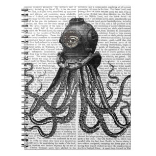 Octopus och dykhjälm anteckningsbok med spiral