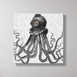 Octopus och dykhjälm canvastryck