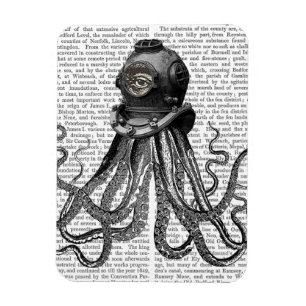 Octopus och dykhjälm magnet