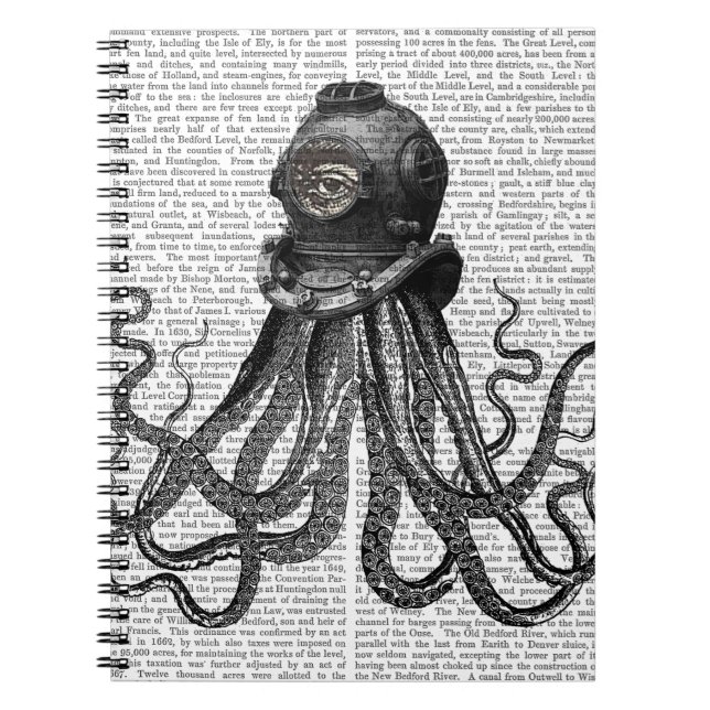 Octopus och dyving Helmet Anteckningsbok Med Spiral (Framsidan)