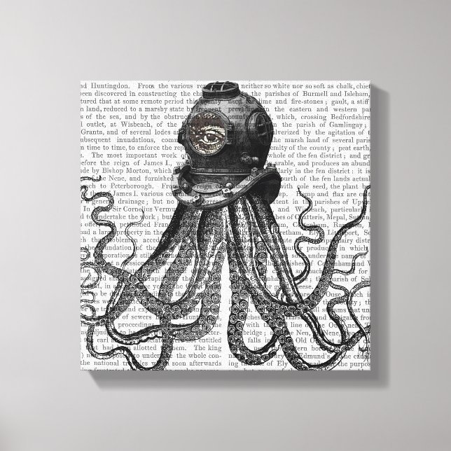 Octopus och dyving Helmet Canvastryck (Framsida)