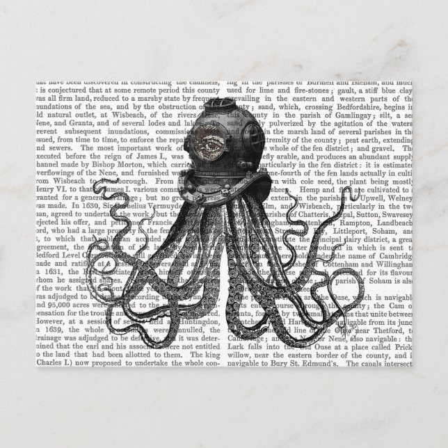 Octopus och dyving Helmet Vykort (Framsida)