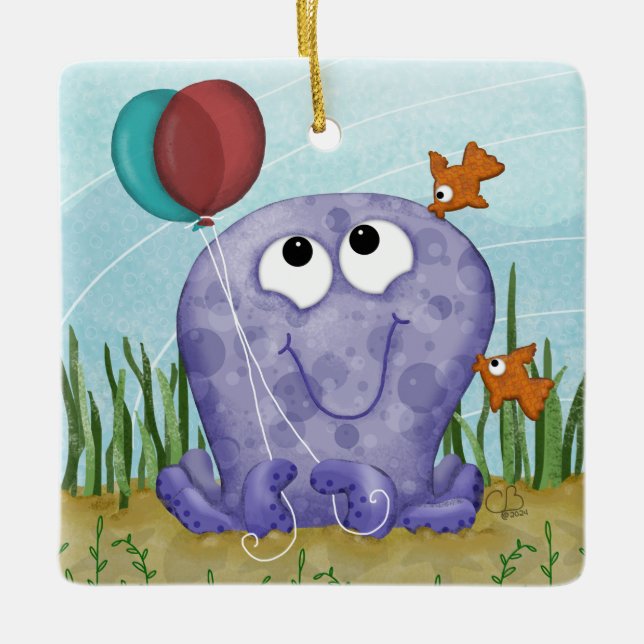 Octopus och Fishy Kisses Julgransprydnad Keramik (Framsida)