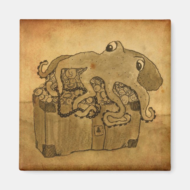 Octopus och Treasure Chest Magnet (Framsidan)