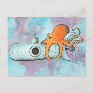Octopus och ubåt vykort
